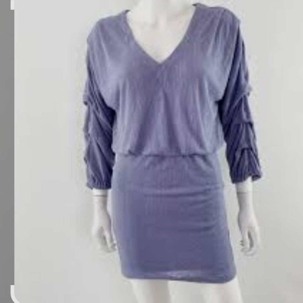 FP‎ Free People Beach Purple Textured Long Sleeve Smocked Waist Mini Dress M